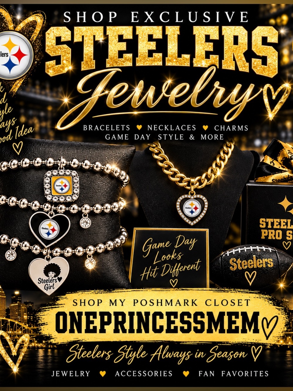 Steelers gear and jewelry!! 🖤💛✨✨🖤💛